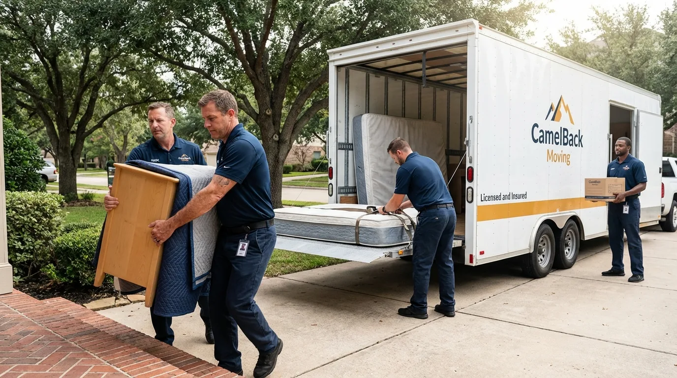 Crew loading residential truck for cross-state move from Bodega Bay, CA